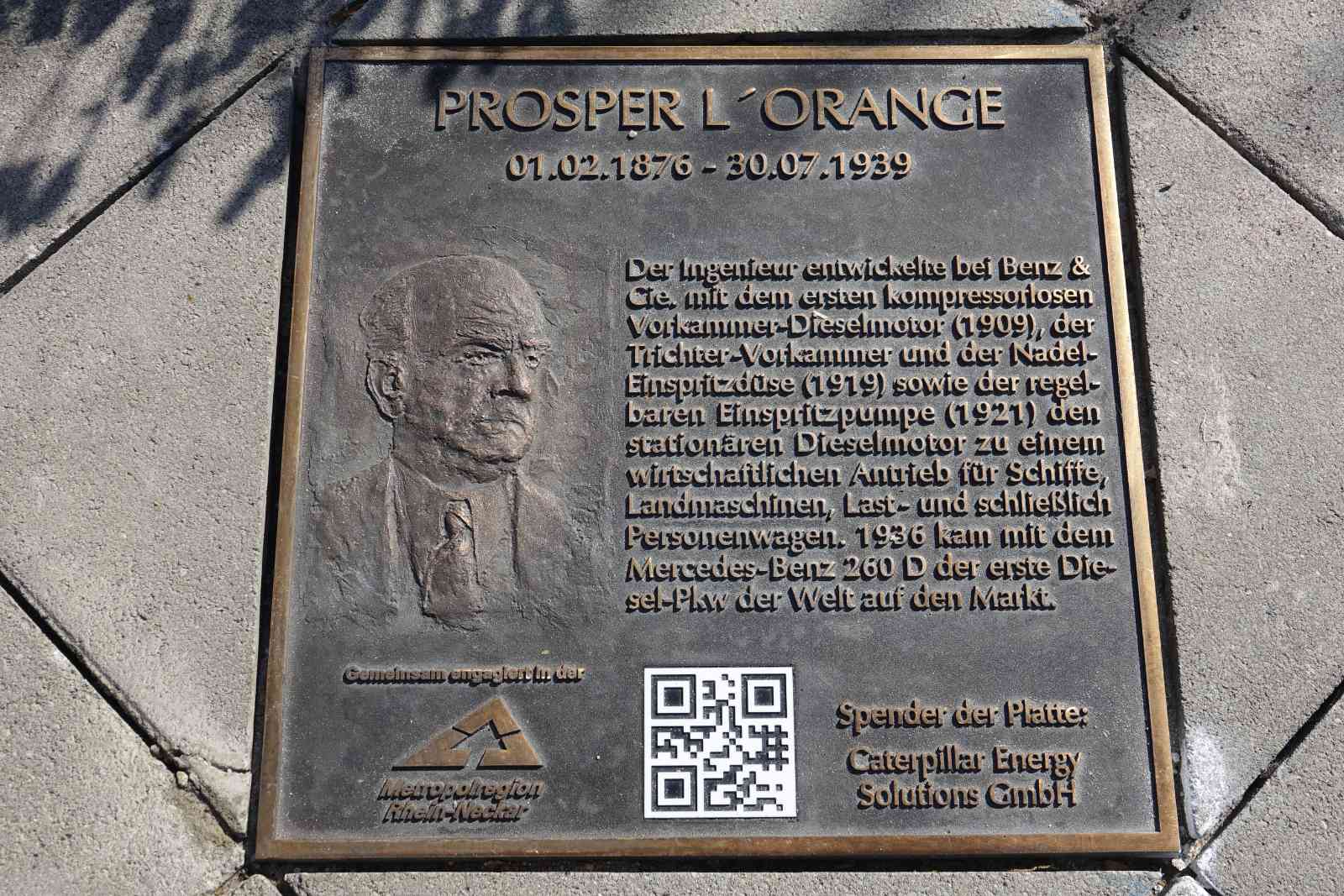 Bronze plaque for the engineer Prosper L'Orange in Mannheim