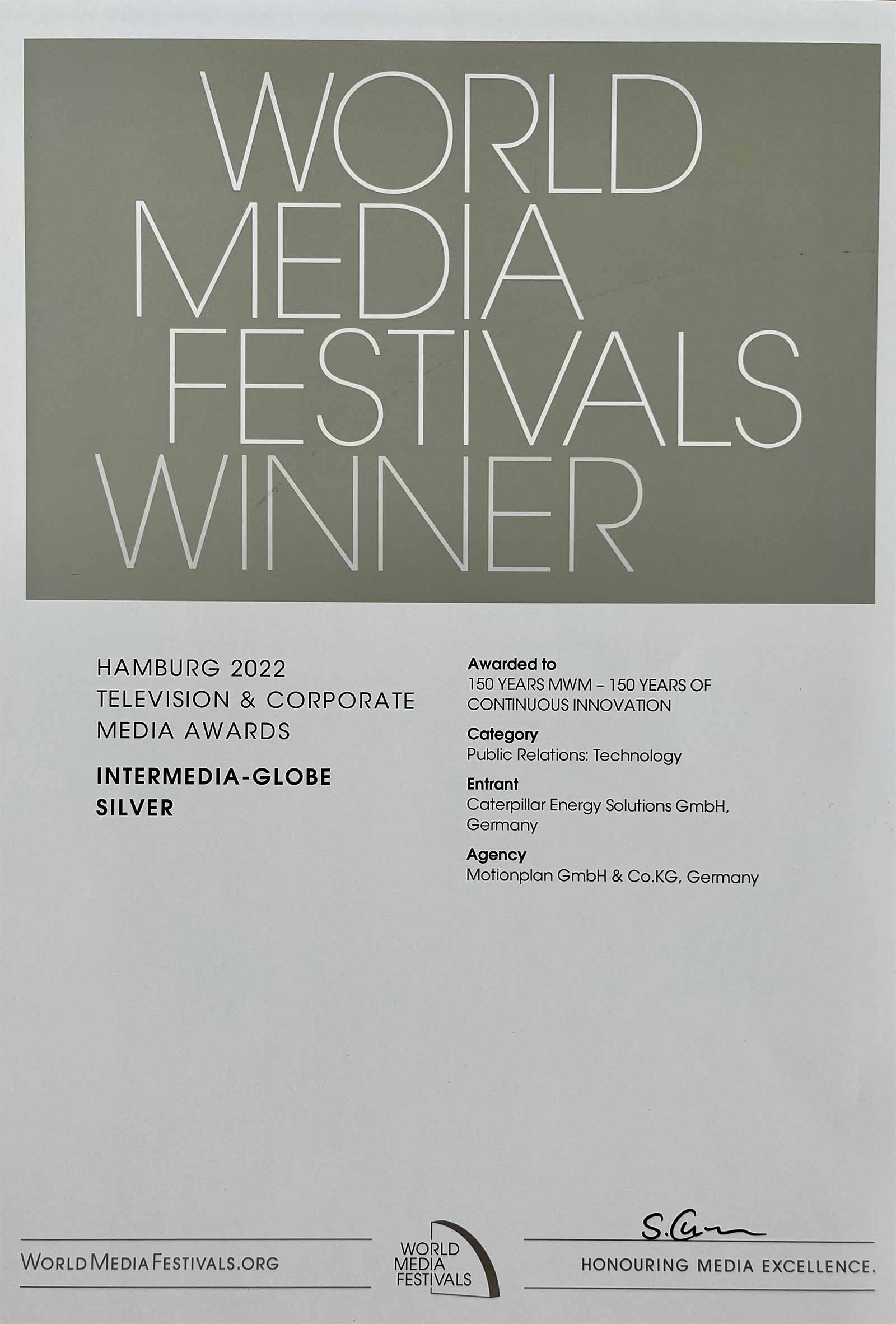 WorldMediaFestival Winner